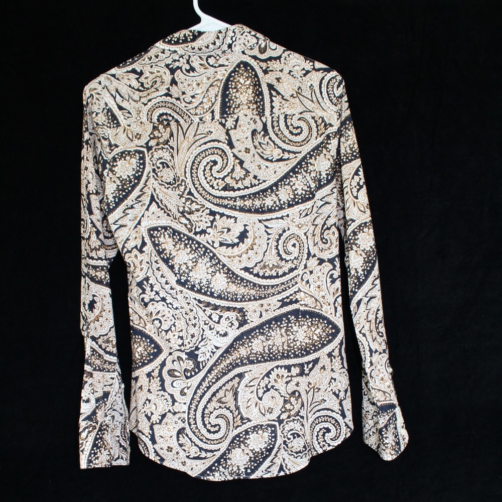 J. Crew navy/gold/white long sleeve blouse sz S - Picture 2 of 4